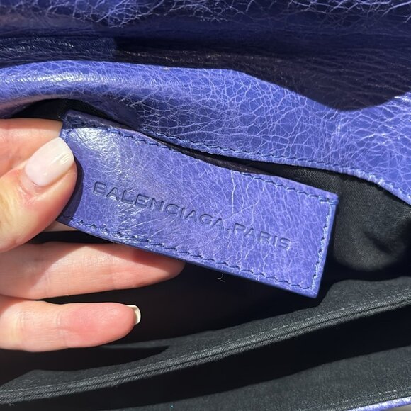 BALENCIAGA Agneau Giant 21 Rose Gold Hardware Envelope Clutch Bleu Lavande - Picture 5 of 14